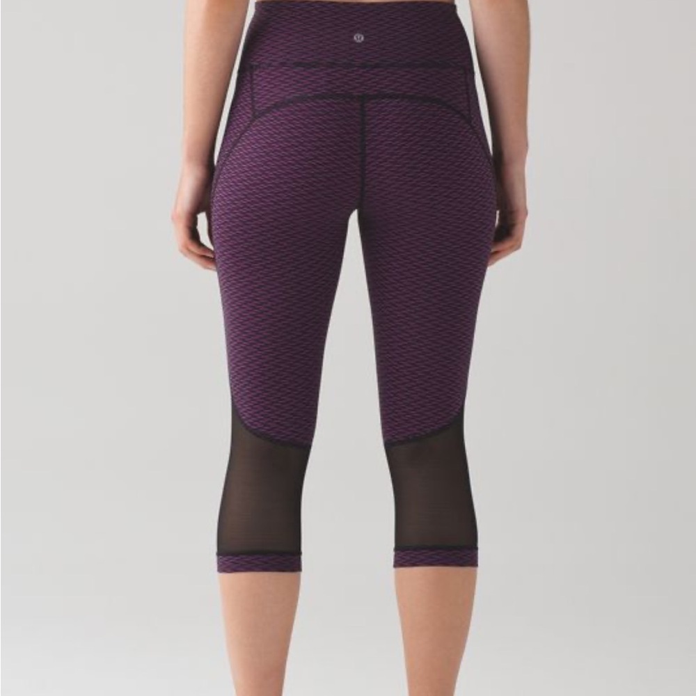 Lululemon Gear Up Crop Leggings Purple Black Mesh